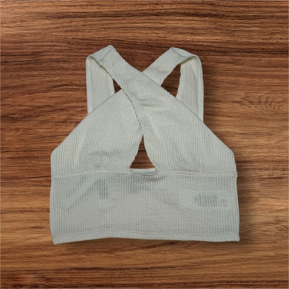 Urban Outfitters Cross Front Crop Top Keyhole Bra Cream XS - Picture 1 of 6